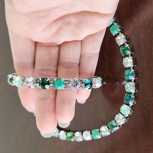 HANDMADE  Swarovski elements necklace and bracelet set, Green & clear. NEW!